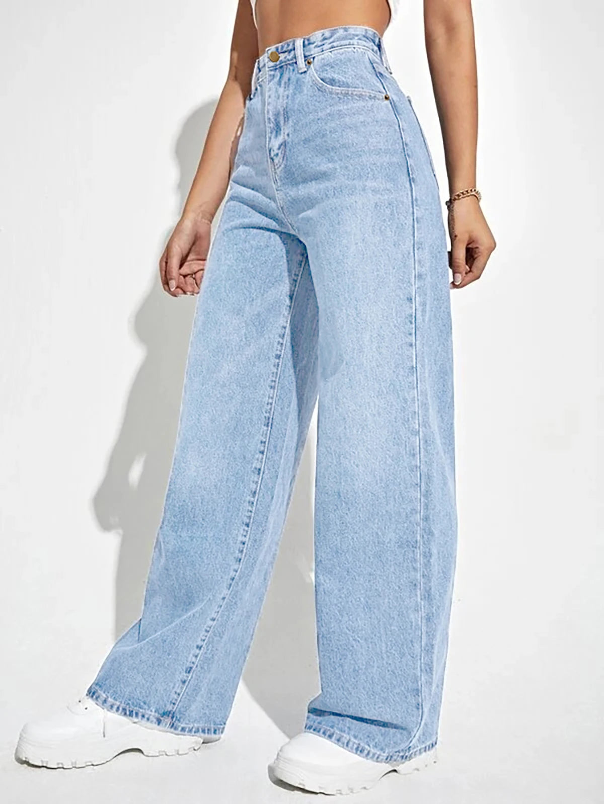 2024 new women's wear European and American loose Denim wide leg pants slimming high waist all-match jeans for women - Tasawoq