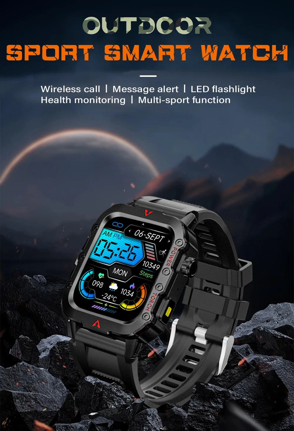 LAXASFIT 2024 Outdoor Military Men's Smart Watch Bluetooth Talk Sports Heart Rate Monitor Smart Watch Android IOS - Tasawoq