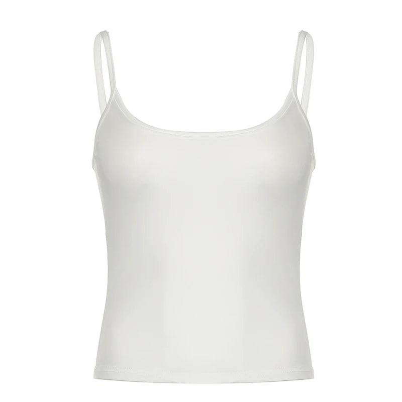 CIBBAR Basic Solid Camis Summer Casual Sleeveless Spaghetti Strap Top Women Harajuku All-match Cropped Tops y2k Vintage Clothing - Tasawoq