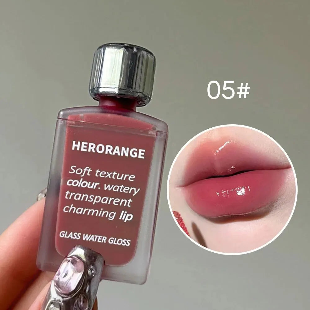 Lightly Glass Water Gloss Herorange Lip Glaze Mirror Moisturizing Plump Lips Not Easy To Stick To The Cup Long-Lasting Makeup - Tasawoq