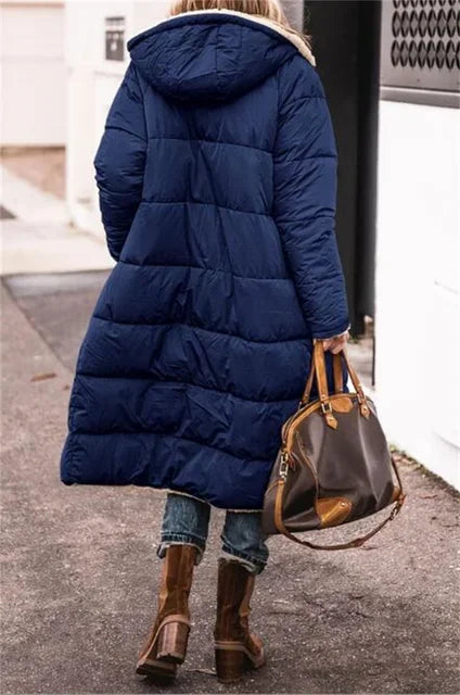 Winter Hooded Quilted Jacket For Women Solid Reversible Long Sleeve Thick Coat Warm Fashion Long Outerwear Casual Puffer Coats - Tasawoq