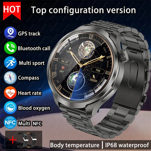 New 1.85"AMOLED HD Smart Watch Men GPS Outdoor Sports Compass Waterproof Watches NFC Health Monitor Bluetooth Call Smartwatch - Tasawoq