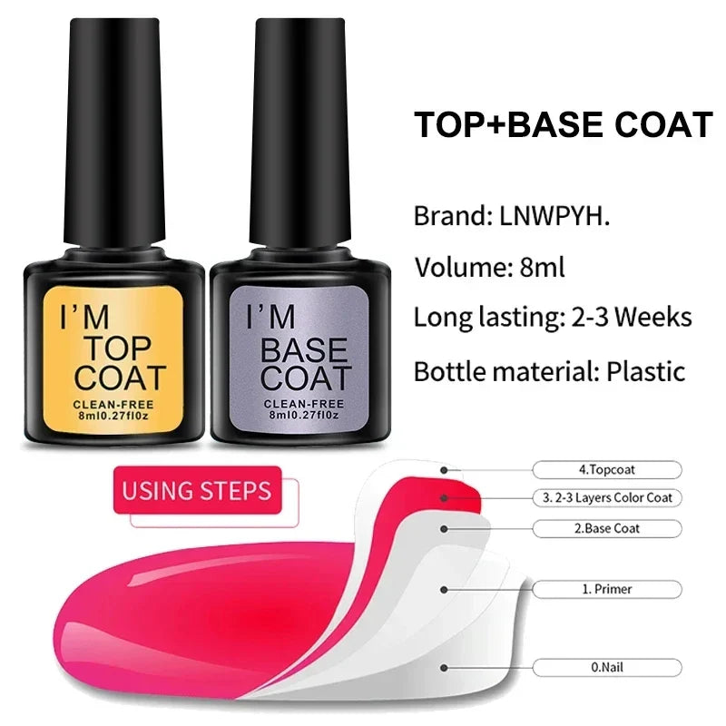 Nail Art Kit With 4 Pcs/Set Base Coat And Top Coat LED Light Curing Quick-drying Transparent Glossy Mirror Lasting Nail Art Gel - Tasawoq