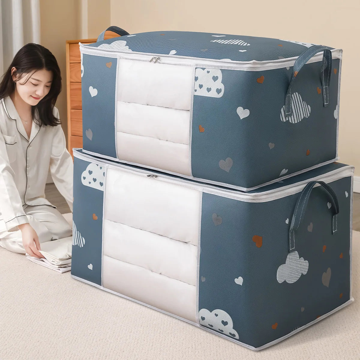 Quilt Clothes Big Capacity Storage Bag Quilt Bedding Storage Closet Organizer Wardrobe Organizer Blanket Sorting Bags Dust-proof - Tasawoq