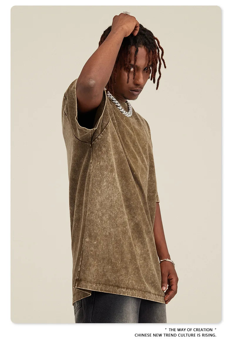 Oversized Printed Tshirts Men Gym Vintage Heavyweight T Shirts Cotton Workout Acid Wash Baggy Tees Street Fashion Tops Unisex