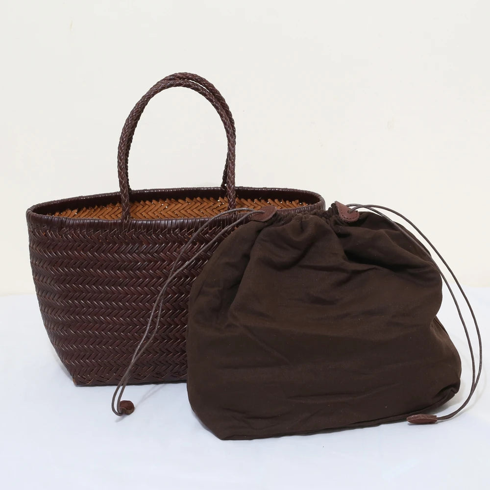 Handbags Women's Genuine Leather Shoulder Bag Weaving Casual Shopping Bag Vintage Big Tote Purse Cowhide Cross Hand Bags Lady - Tasawoq