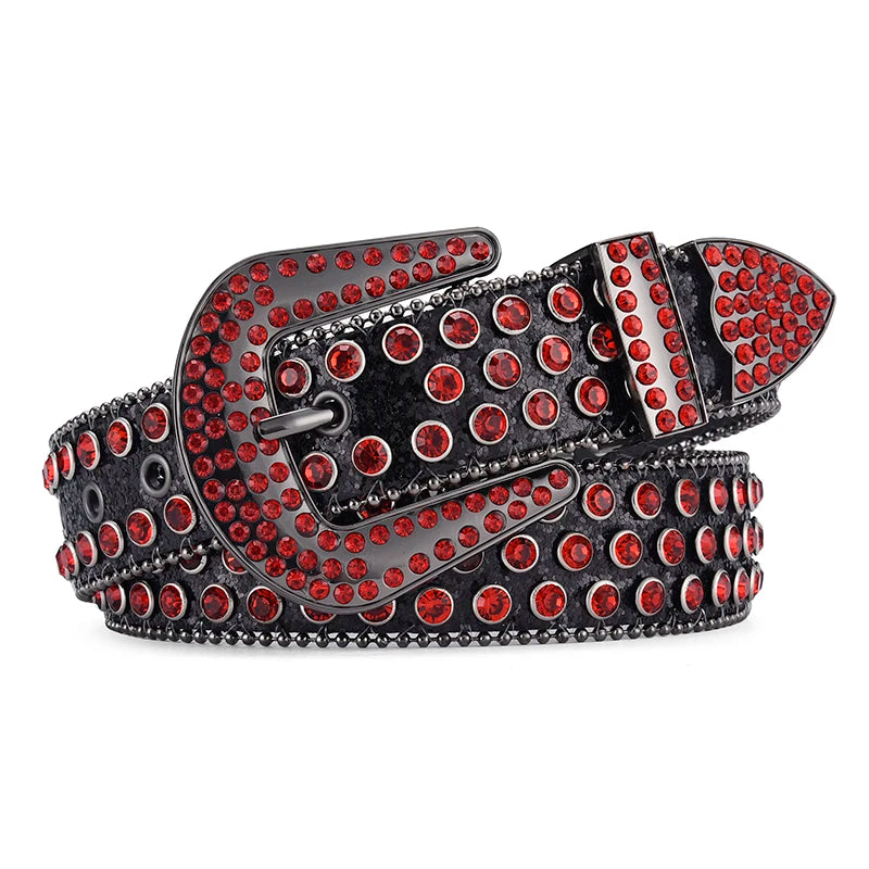 Men's Jeans Rhinestone Large Size Belt Women's Belt Western Denim Shiny Rivet Design Leather HipHop Punk Rock Y2K Style Belt - Tasawoq