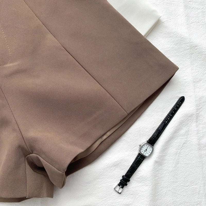 ITOOLIN Casual Women's Shorts A-line High Waist Short Chic Office Lady Shorts With Belted Vintage Female Trousers Spring Summer - Tasawoq