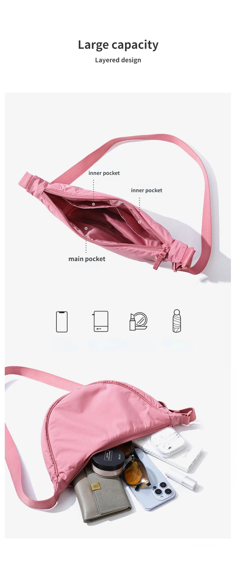 Solid Color Women's Portable Shoulder Bag Simple Female Nylon Cloth Padded Crossbody Bags Travel Purse Handbags Messenger Bag - Tasawoq