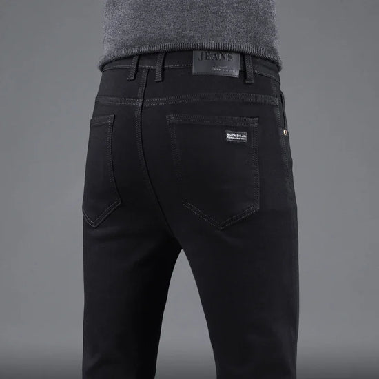 Spring Autumn New Men's Pure Black Slim Jeans Elastic Straight Pants Business Fashion Leisure Korean Vintage Denim Pants Male - Tasawoq