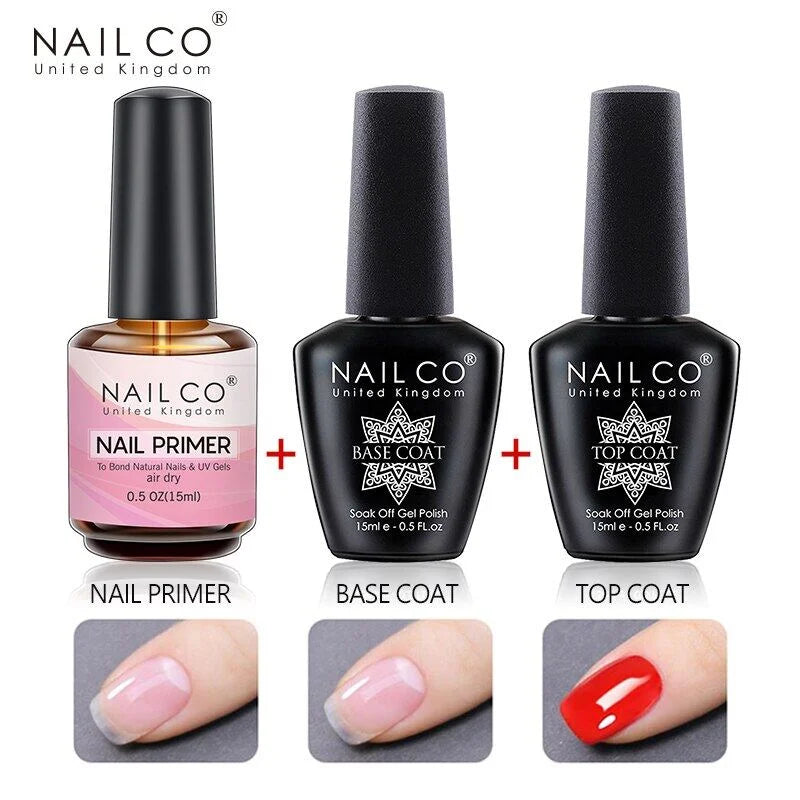 NAILCO 15ml Top Coat Base Coat Gel Nail Primer Gel Remover Nail Art Semi Permanent Lacquer Varnish Hybrid Nail Supplies - Tasawoq