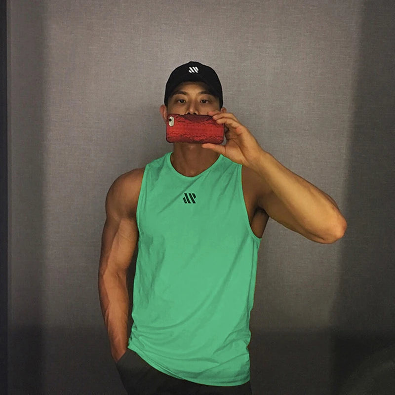 Men's tank top Summer thin running exercise fitness training vest for men Loose breathable mesh quick drying T-shirt for men - Tasawoq