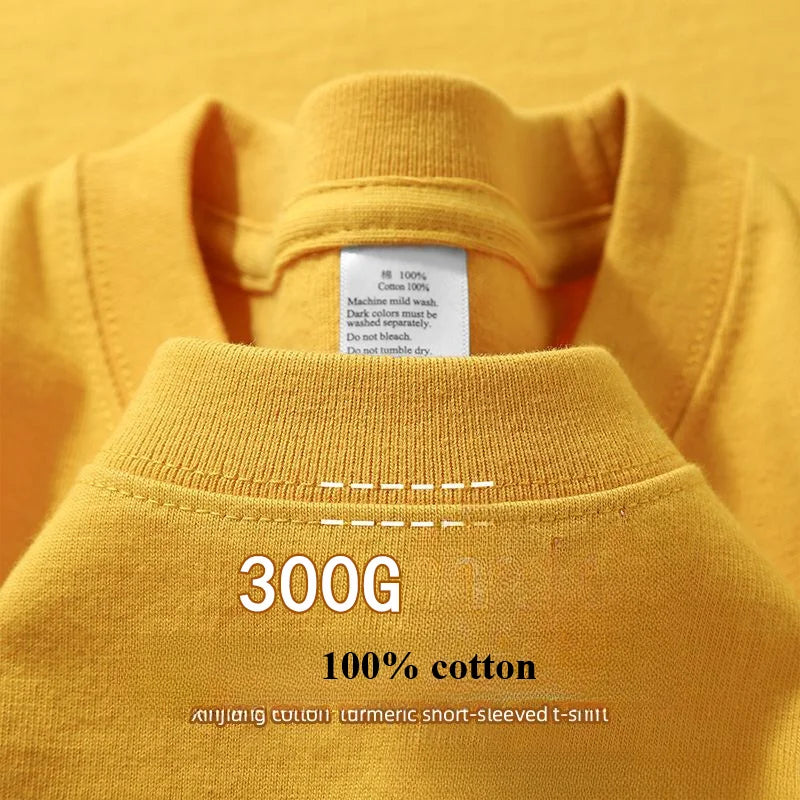 Summer Cotton Heavy Duty 300grams American Pure Cotton Short Sleeves T-shirt Men Casual Base Top Oversized T Shirt - Tasawoq