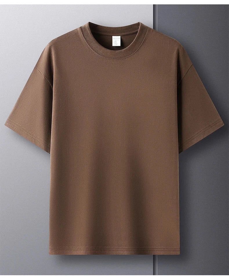 100% pure cotton summer high-end brand men's short sleeve round neck fashionable style half sleeved top breathable T-shirt