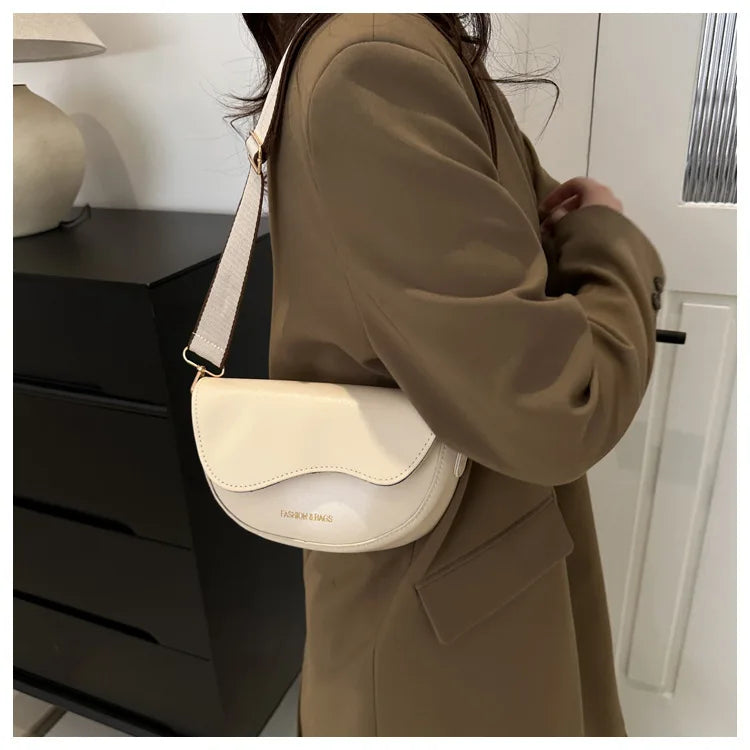 Women Vintage Solid Color Flap Small Saddle Shoulder Underarm Bag Fashion PU Leather Wide Strap Crossbody Bag Shoulder bag zwq - Tasawoq
