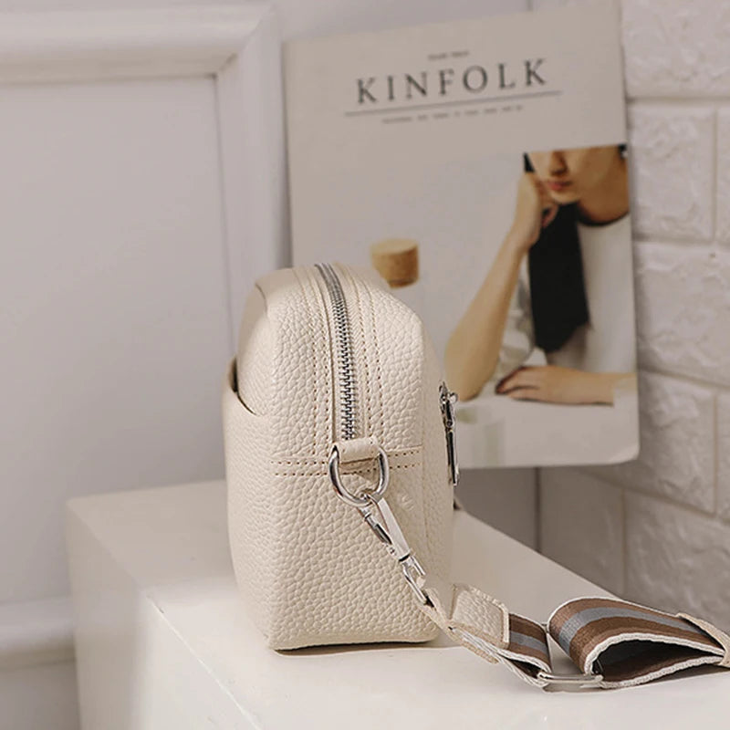 Fashion Hit Color Shoulder Bags for Women Female PU Leather Crossbody Messenger Bags Small Handbag Wide Strap Purse - Tasawoq