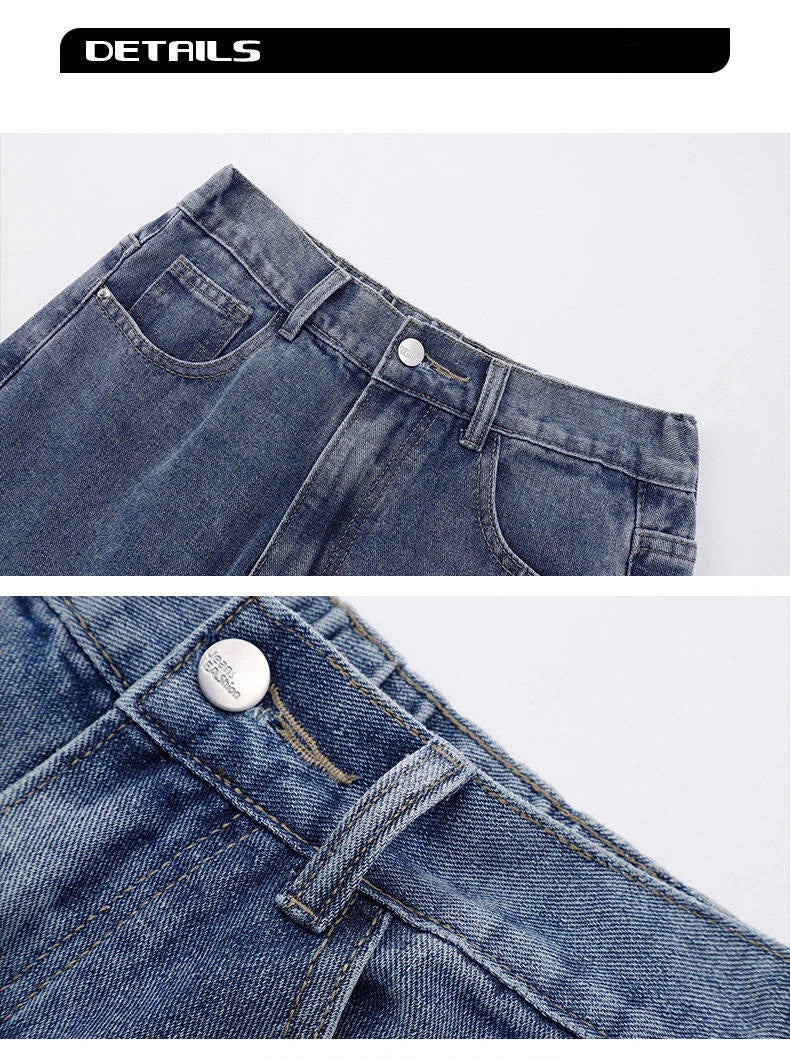 2025 New Korean Men's Casual Long Jeans Classic Man Straight Denim Wide-leg Pants Solid Color Light Blue Grey Black - Tasawoq