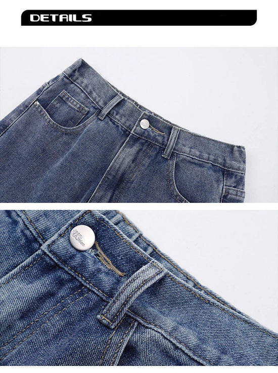 2025 New Korean Men's Casual Long Jeans Classic Man Straight Denim Wide-leg Pants Solid Color Light Blue Grey Black - Tasawoq