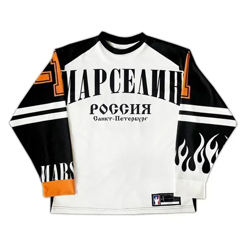 Y2k марселин Jersey Long Sleeves T-shirt Harajuku Vintage Streetwear Casual Baseball Jersey Casual Top Oversized Women Clothing - Tasawoq