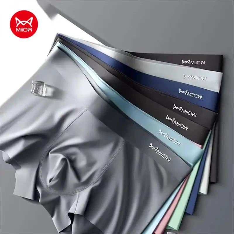 MIIOW 3Pcs Ice Silk Man Underwear Boxer Metal Fiber Antistatic Men Underpants Seamless Cut Hem Men's Panties Boxers Shorts Trunk - Tasawoq