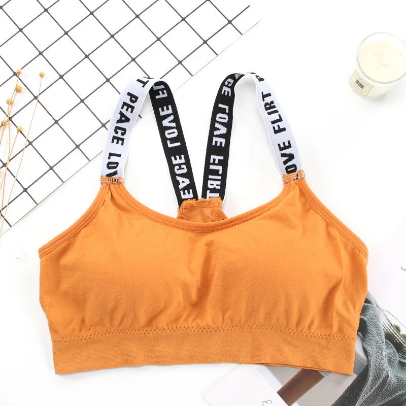 Women Letter Strap Sports Bra Sexy Seamless Fitness Underwear Elastic Slim Crop Top Breathable Push Up Yoga Vest Sportswear - Tasawoq
