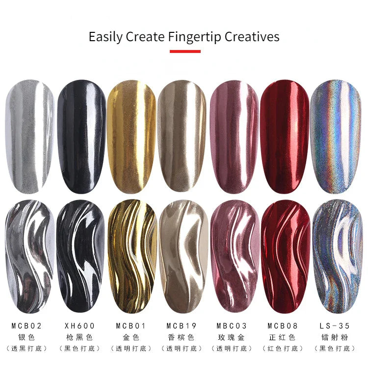 Nail Art Mirror Glitter Powder Rose Gold Silver Metallic Effect Nail Glitters For Nails UV Gel Polish Nails Chrome Pigment Decor - Tasawoq