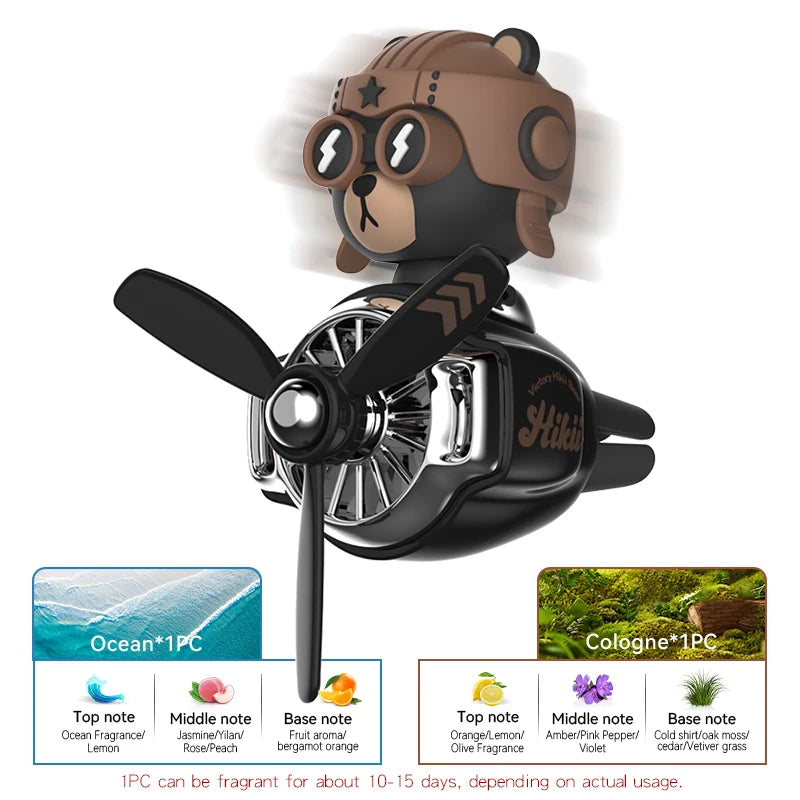 Rotating airplane pilot bear car air fresheners accessories interior decorations fan vent clips perfume fragrance diffuser aroma