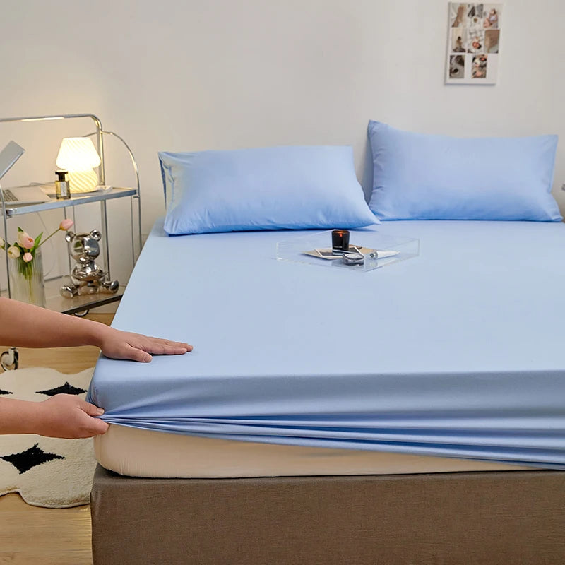 Kuup Polyester 3pcs Solid Color Queen Size Bedding Set - Fitted Sheet & Pillowcases with Elastic Band Mattress Cover - Tasawoq