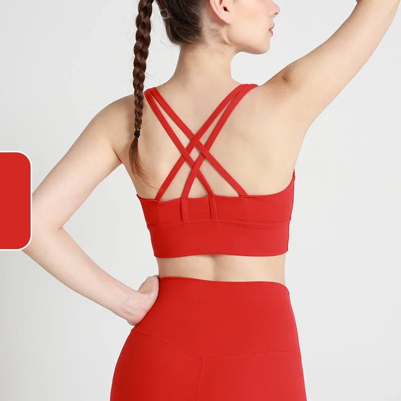 New Summer Sexy Sports Bras Women Fitness Vest Sports Top Cross Back Yoga Bra Running Fitness Breathable Shockproof Yoga Bra - Tasawoq