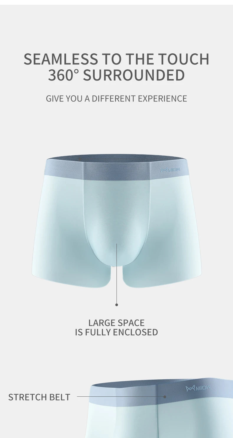 MIIOW 3Pcs Ice Silk Man Underwear Boxer Metal Fiber Antistatic Men Underpants Seamless Cut Hem Men's Panties Boxers Shorts Trunk - Tasawoq