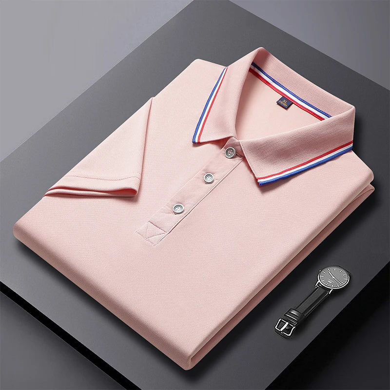 2024 Solid Color Polo Shirt Men's Business Polo Collar Half sleeved Top 2024 Summer Casual Short sleeved T-shirt for Men an - Tasawoq