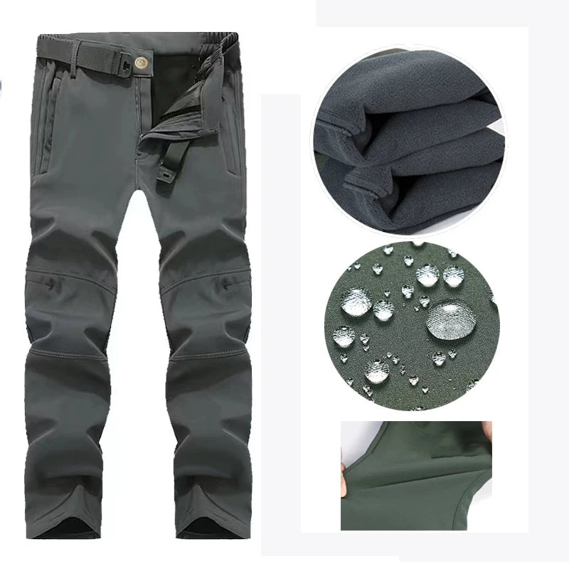 Men's Autumn Winter SoftShell Fleece Waterproof Jackets Male Hood Coats Fishing Hiking Camping Climbing Skiing Pants Trousers - Tasawoq