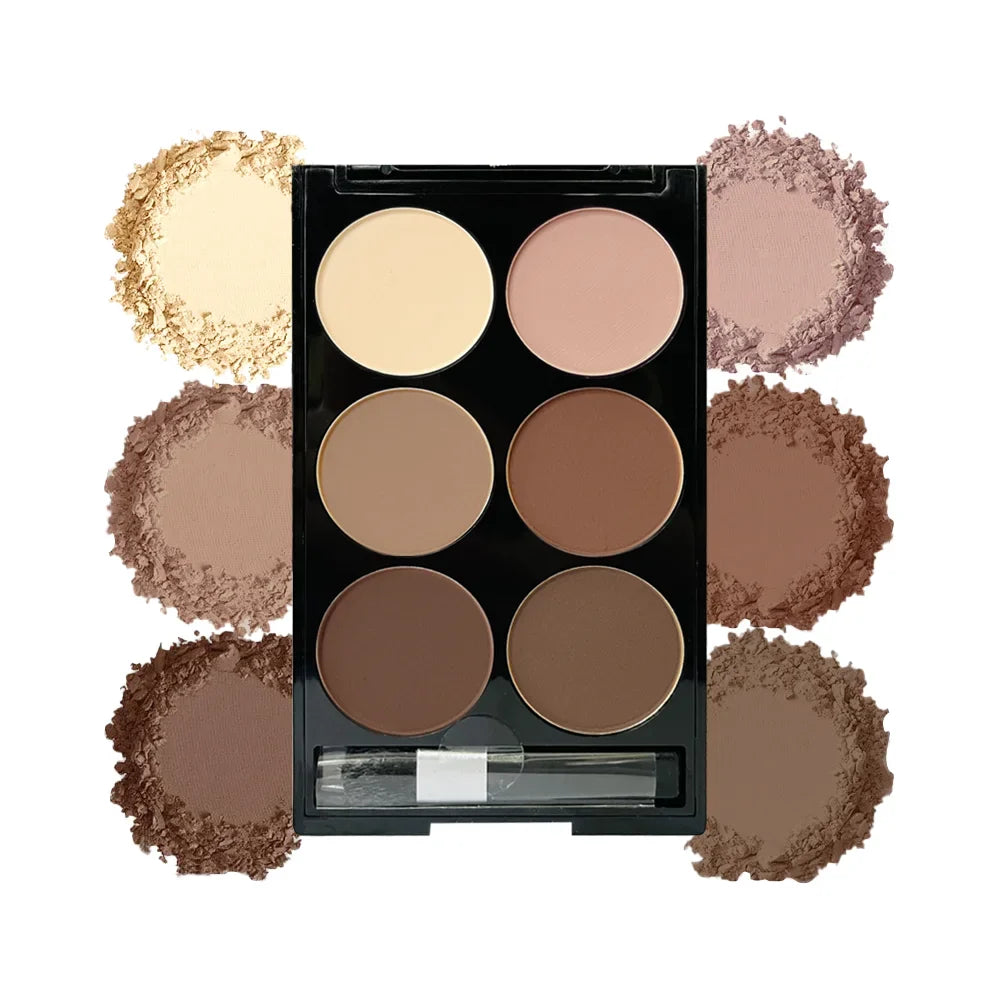 6 Colors Highlight Contouring Powder Palette Face Shadow Contouring Powder Makeup Palette With Brush Face Bronzer Color Correcti - Tasawoq