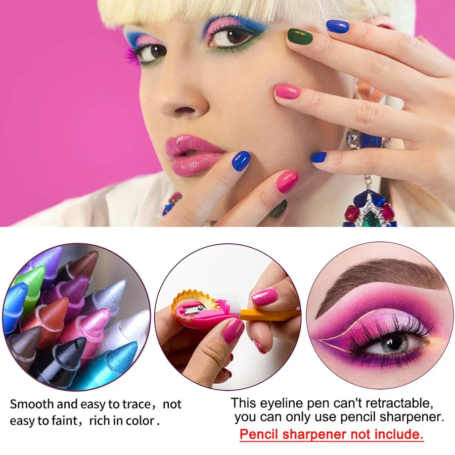 14-Color Colourful Eyeliner Pen, High Pigmented Pearly Shimmer Metallic Smokey Punk Gothic Style Eyeliner, Long Lasting Waterpro - Tasawoq