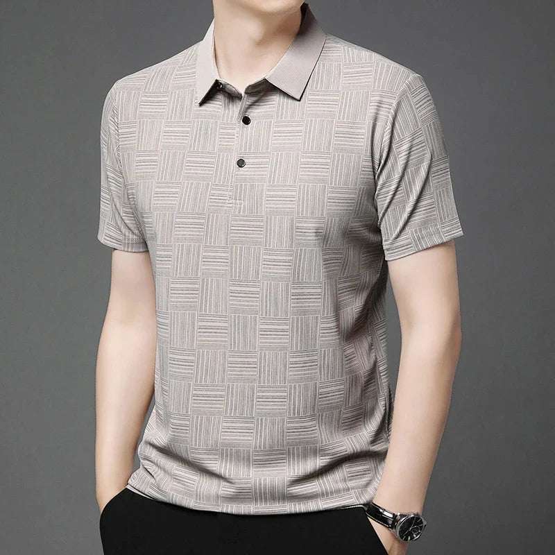 2024 Men's New Printed Business Casual Short sleeved POLO Shirt Fashion Short sleeved Comfortable and Breathable Top - Tasawoq