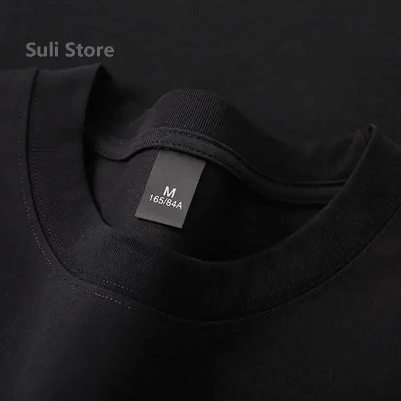 600g Heavy-duty Cotton Short Sleeved T-shirt for Men's Fashion Pure Cotton Thickened Short Sleeved Half Sleeved Tee - Tasawoq