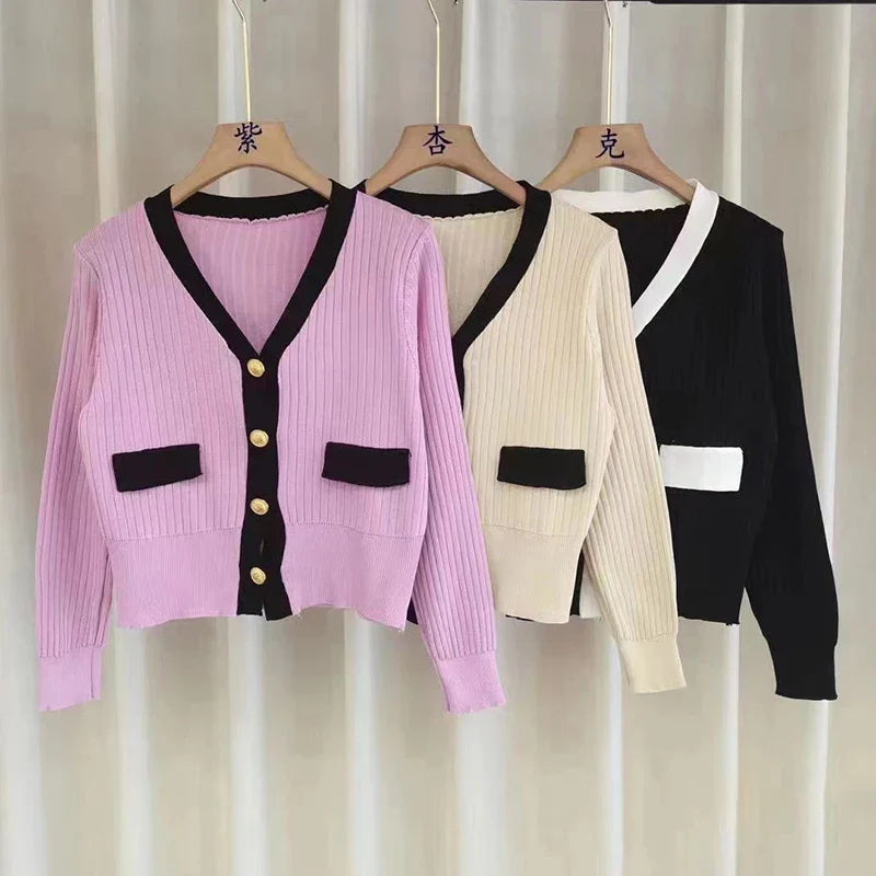 Women's Korean Version Sweater jacket V-neck Knitted Long Sleeved Cardigan Jacket - Tasawoq
