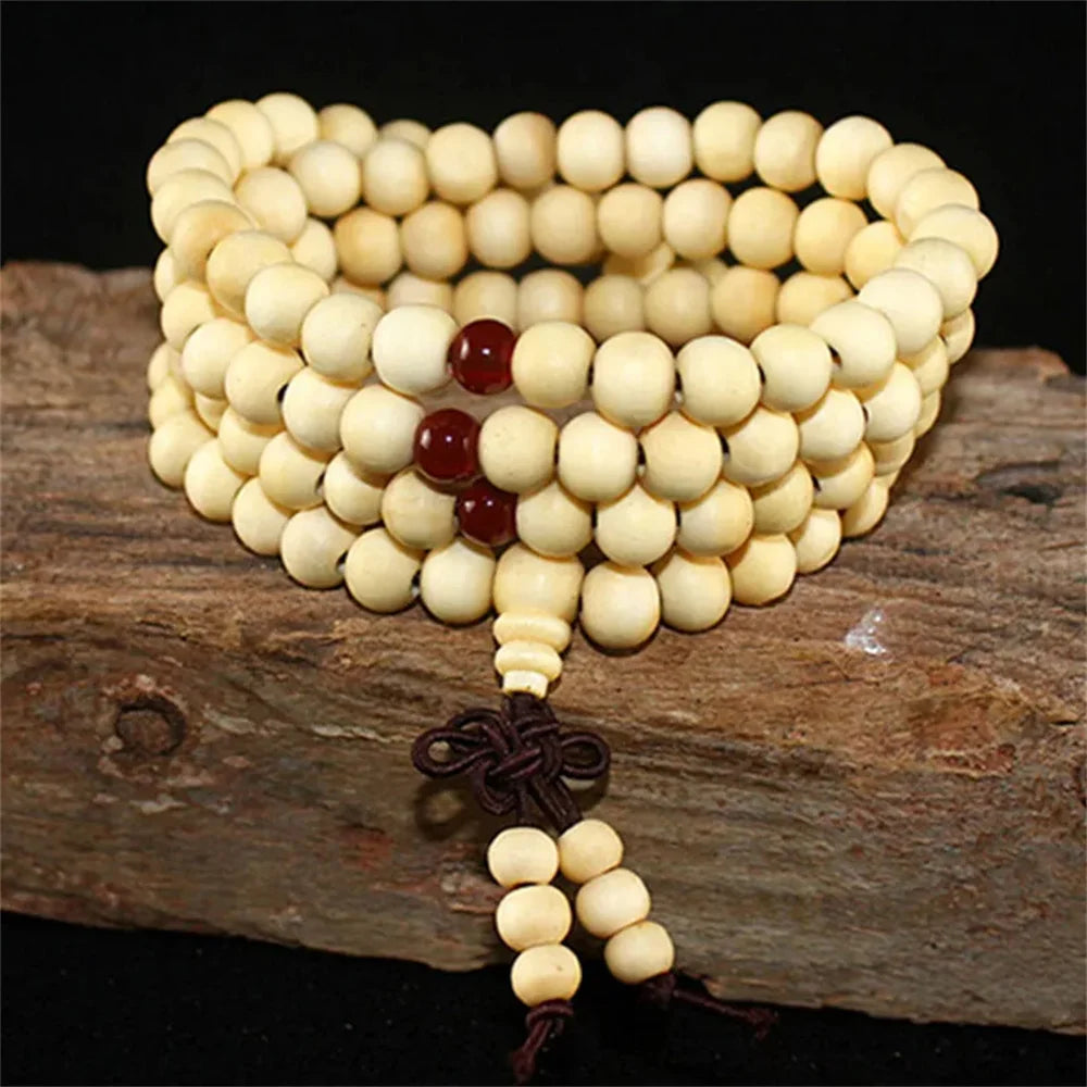 Natural Sandalwood Bracelet Men Buddhist Buddha Meditation Bead Bracelet For Women Prayer 108 Beads Rosary Hanging Decoration - Tasawoq