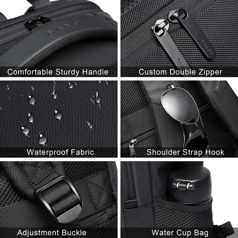 BANGE Travel Waterproof Backpack with USB Charging Port Fit 15.6 Inch Laptop Backpacks for Men and Women, Teenager School Bags - Tasawoq