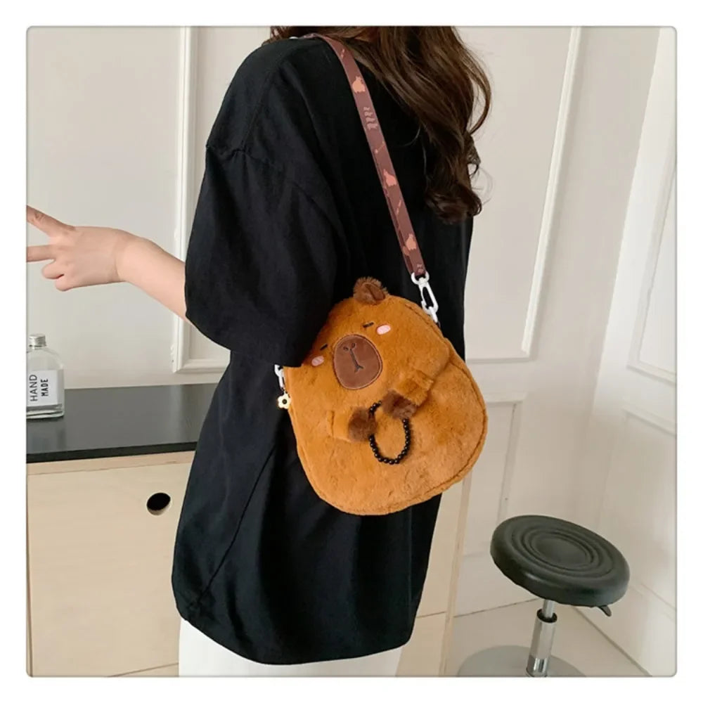 Large Capacity Capybara Plush Shoulder Bag Cartoon Capybara Handbag Unisex Capybara Handbag - Tasawoq