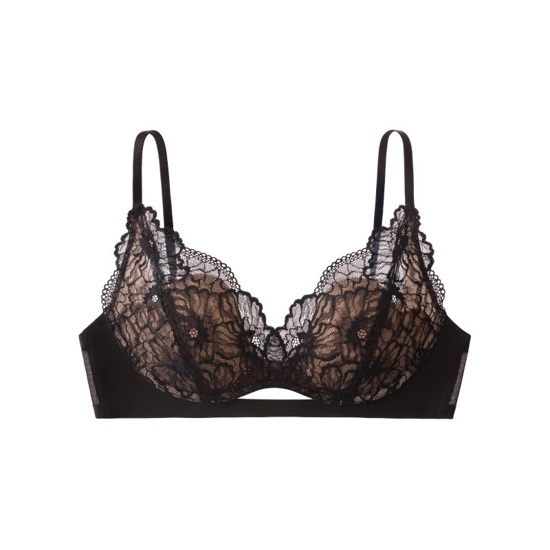 SUJIIN Women's Sexy Push Up Bra Wireless Black Lace Small Chest Bras for Women Summer Thin Comfort Bralettes Lady Lingerie MX325 - Tasawoq
