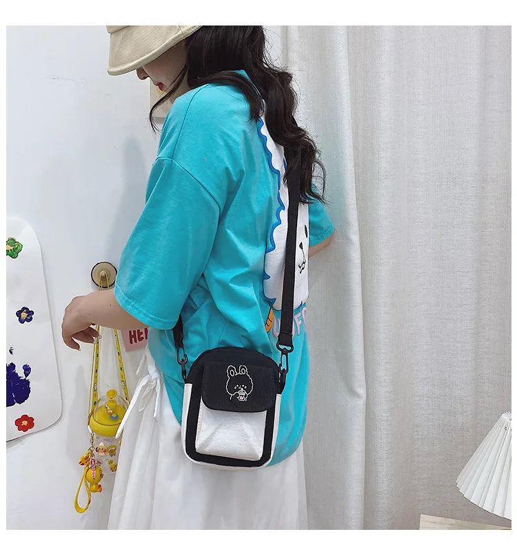 Cute Canvas One Shoulder Womens Bag Little Rabbit Korean Version Fashion Crossbody Bag Female Student Cotton Womens Handbag - Tasawoq