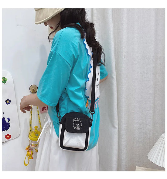 Cute Canvas One Shoulder Womens Bag Little Rabbit Korean Version Fashion Crossbody Bag Female Student Cotton Womens Handbag - Tasawoq