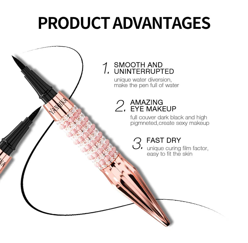 YANQINA Precision Liquid Eyeliner Pen - Long-lasting, Waterproof, Transfer-proof, Quick-Dry Black Eyeliner with Sparkling Design - Tasawoq