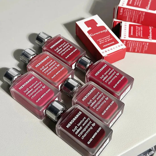 Lightly Glass Water Gloss Herorange Lip Glaze Mirror Moisturizing Plump Lips Not Easy To Stick To The Cup Long-Lasting Makeup - Tasawoq