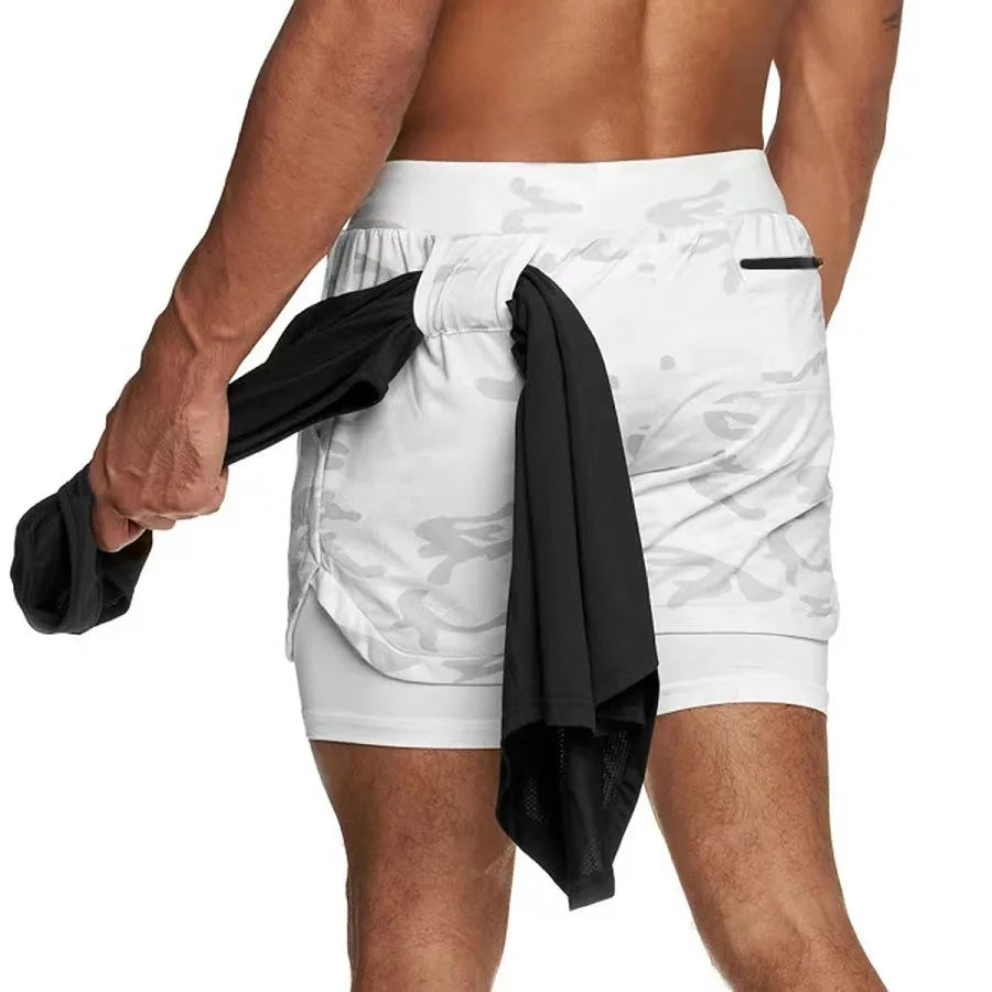 Camo Running Shorts Men Gym Sports Shorts 2 In 1 Quick Dry Workout Training Gym Fitness Jogging Short Pants Summer Men Shorts - Tasawoq