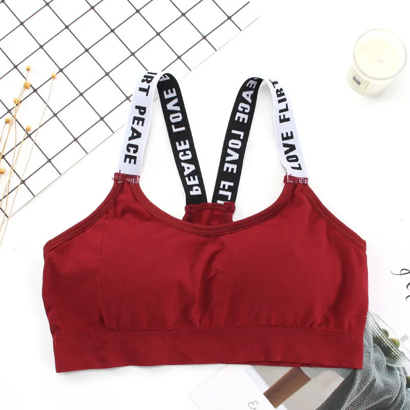 Women Letter Strap Sports Bra Sexy Seamless Fitness Underwear Elastic Slim Crop Top Breathable Push Up Yoga Vest Sportswear - Tasawoq