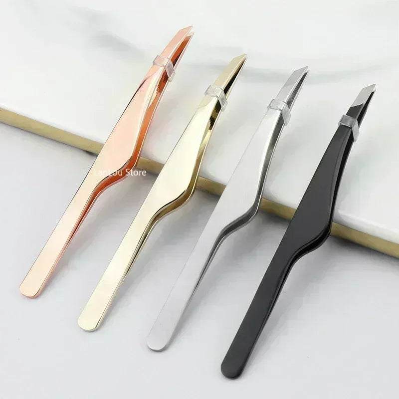 Hair Removal Tweezers Stainless Steel Eyebrow Tweezers Slant Tip Point Tip Flat Tip Rose Gold Silver Black Cosmetic Makeup Tools - Tasawoq