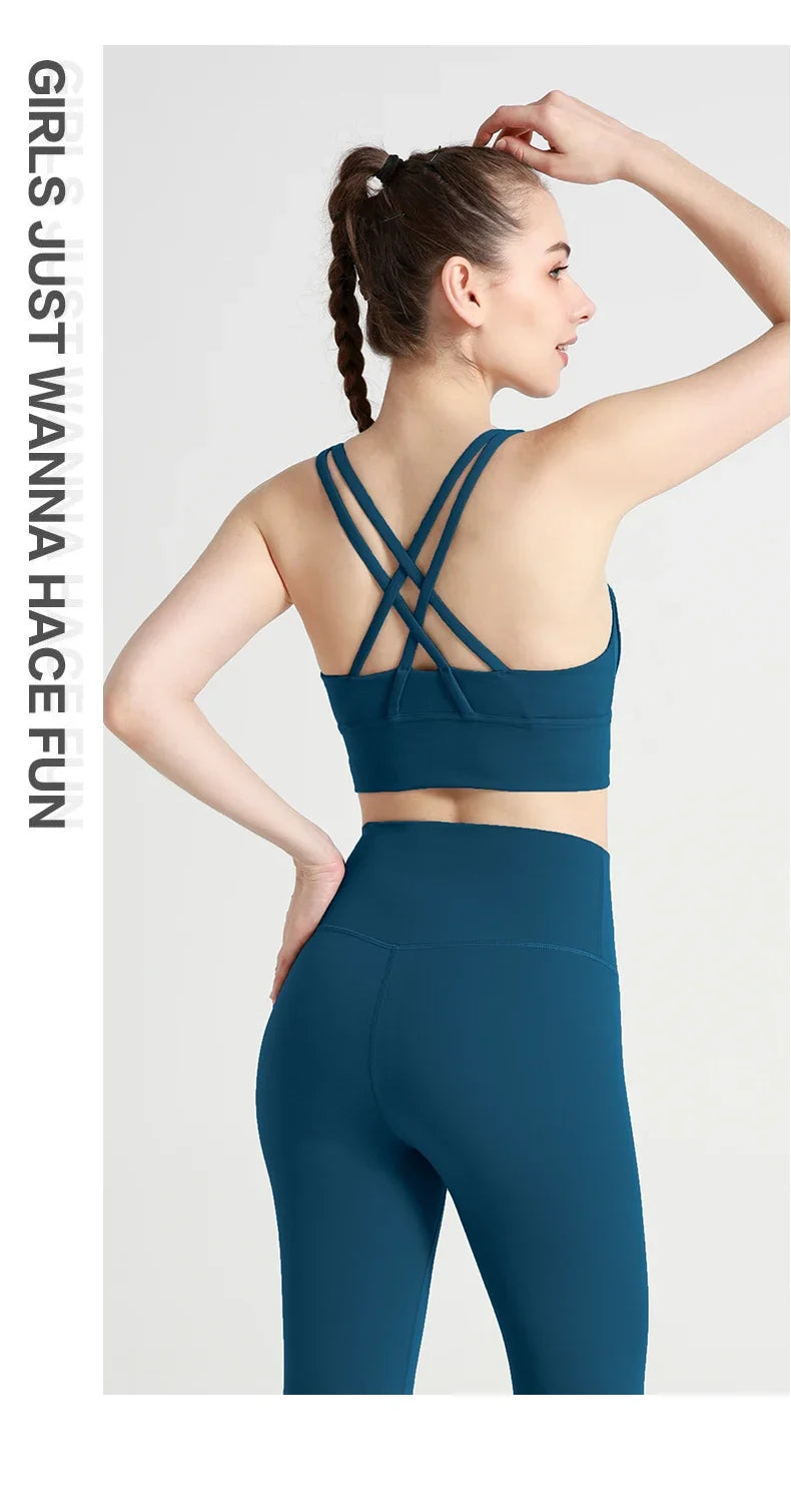 New Summer Sexy Sports Bras Women Fitness Vest Sports Top Cross Back Yoga Bra Running Fitness Breathable Shockproof Yoga Bra - Tasawoq