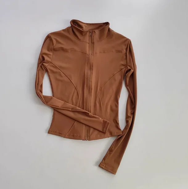 Outdoor Sports Long Sleeved Women Slim Yoga Clothes Quick Dry Zipper Cardigan Stand Up Collar Jacket Running Fitness Jacket Top - Tasawoq